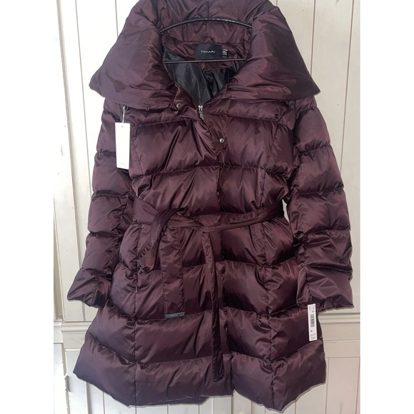 NWT $350 Tahari Merlot Quilted 50% Down Hooded Coat Puffer Jacket Sz 2X